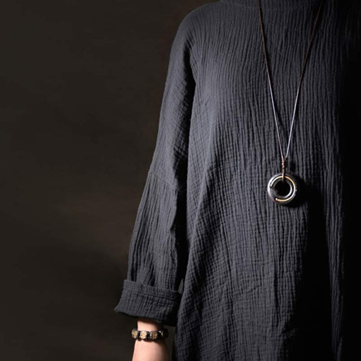 Buddha Stones Zen Circle Ebony Wood Peace Calm Necklace Pendant - image 3