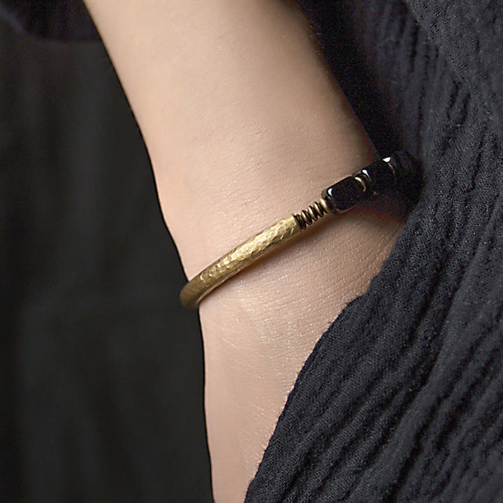 Buddha Stones Black Obsidian Crystal Copper Strength Couple Bracelet - image 10