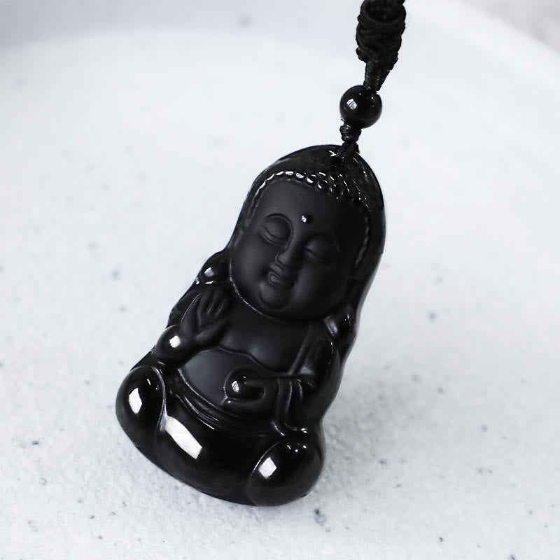 Buddha Stones Natural Black Obsidian Crystal Buddha Strength Protection Amulet Lucky Charm Pendant Necklace - image 7