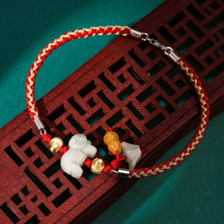 Buddha Stones Chinese Zodiac Jade Prosperity Red String Bracelet Anklet - Goat(Bracelet/Anklet Size 19.5+4cm) - image 11
