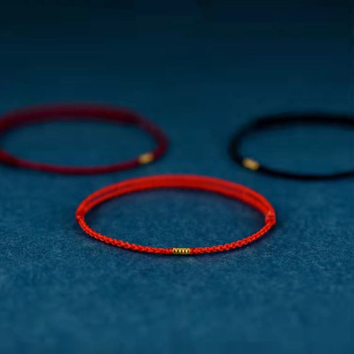 Buddha Stones 925 Sterling Silver Lucky Golden Bead Braided String Bracelet Anklet