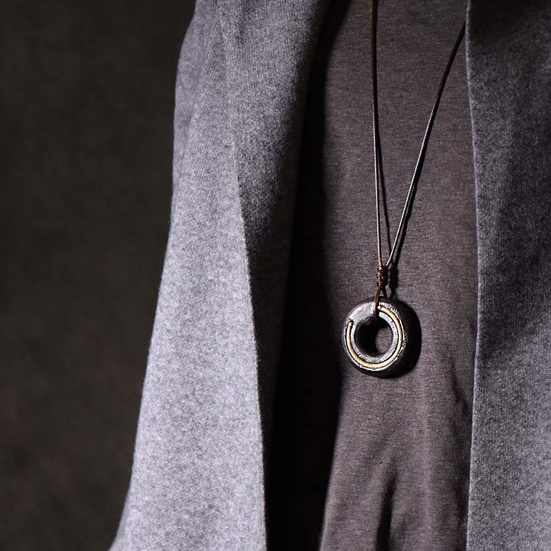 Buddha Stones Zen Circle Ebony Wood Peace Calm Necklace Pendant - image 4