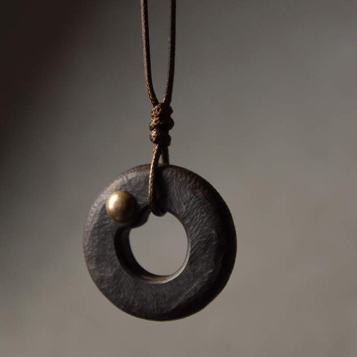 Buddha Stones Zen Circle Ebony Wood Peace Calm Necklace Pendant - image 11
