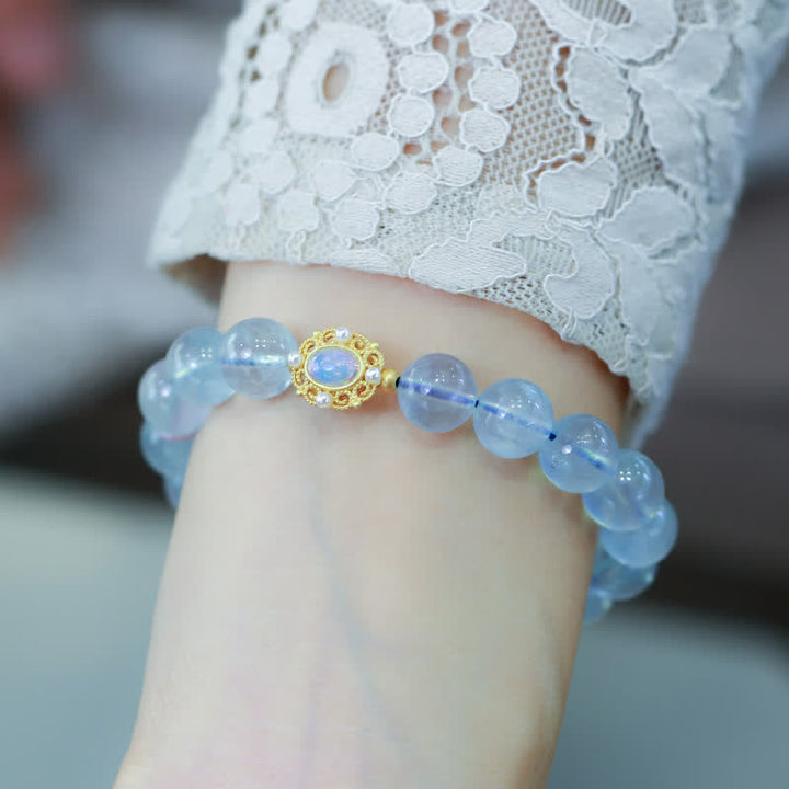Natural Aquamarine Red Agate Pearl Beads Healing Charm Bracelet