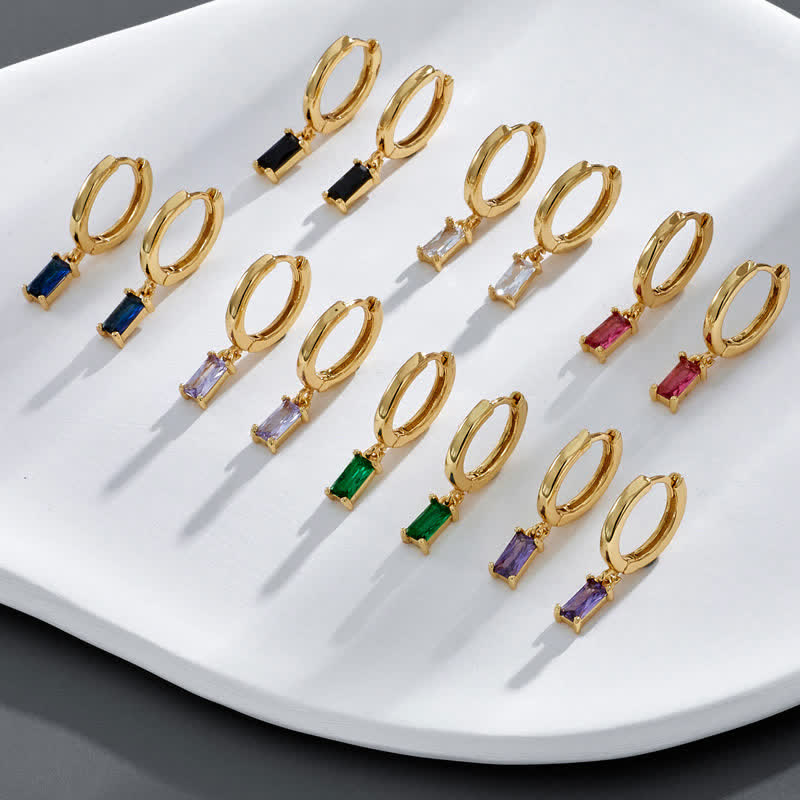 Buddha Stones Baguette Hoop Dangle Luck Drop Zrcon Earrings