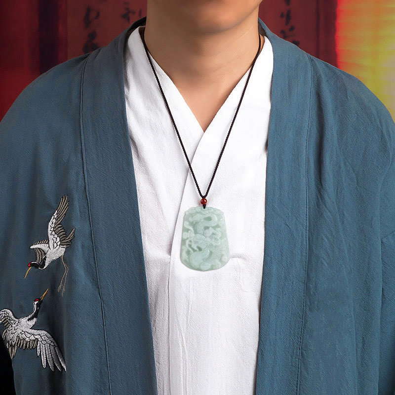 Buddha Stones Year Of The Dragon Auspicious Dragon Flying Design Jade Luck Necklace Pendant