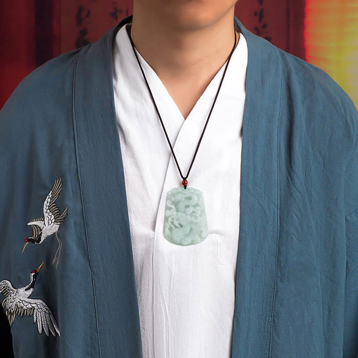 Buddha Stones Year Of The Dragon Auspicious Dragon Flying Design Jade Luck Necklace Pendant
