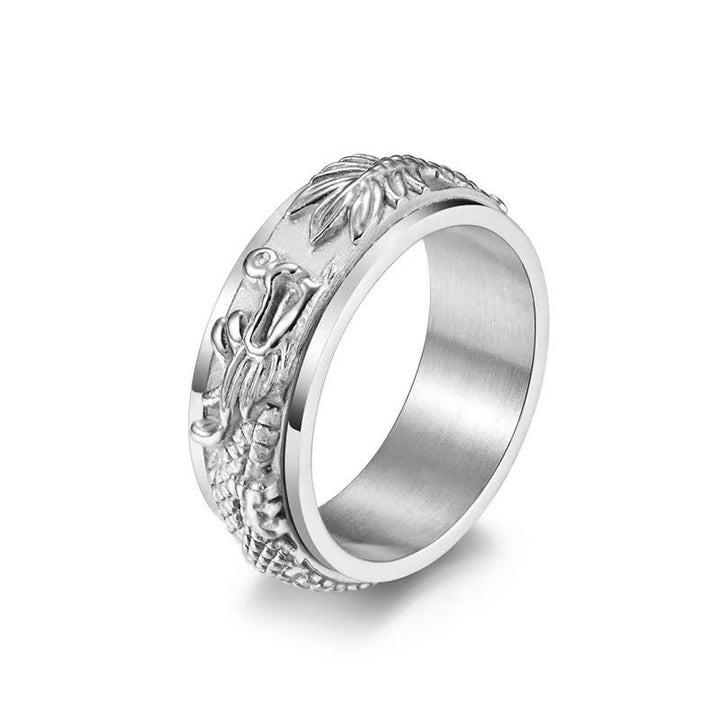 Buddha Stones Dragon Titanium Steel Stimulation Rotatable Ring