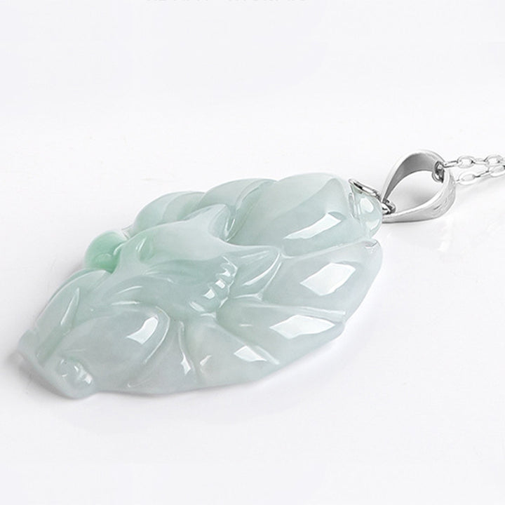 Buddha Stones 925 Sterling Silver Natural Jade Nine Tailed Fox Prosperity Necklace Pendant