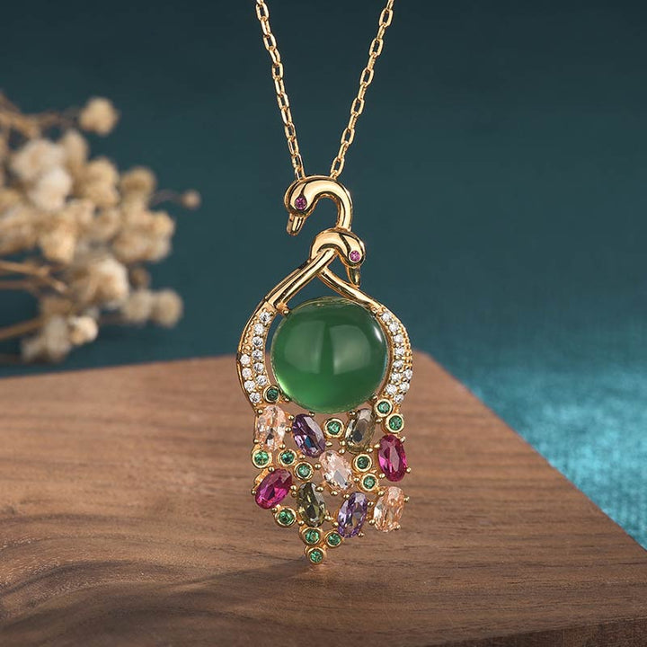 Buddha Stones Cyan Jade Success Necklace Chain Pendant