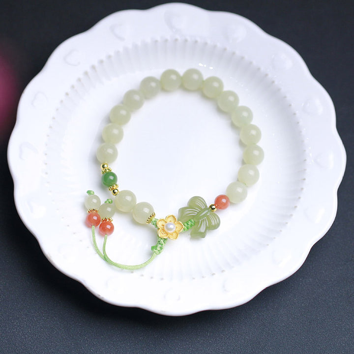 925 Sterling Silver Jade Luck Flower Butterfly Bracelet
