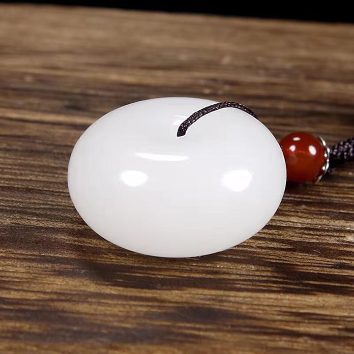 Round Hetian White Jade Peace Buckle Blessing Necklace Pendant