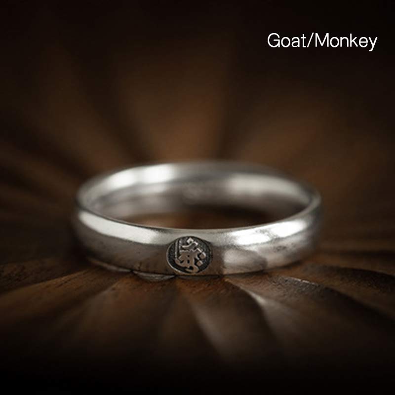 925 Sterling Silver Chinese Zodiac Natal Buddha Blessing Couple Ring