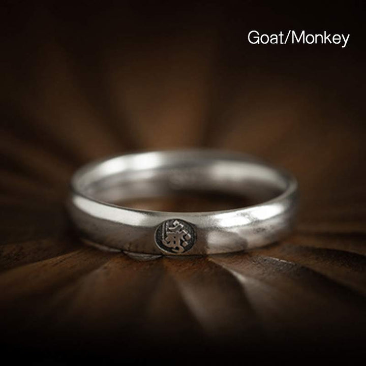 925 Sterling Silver Chinese Zodiac Natal Buddha Blessing Couple Ring