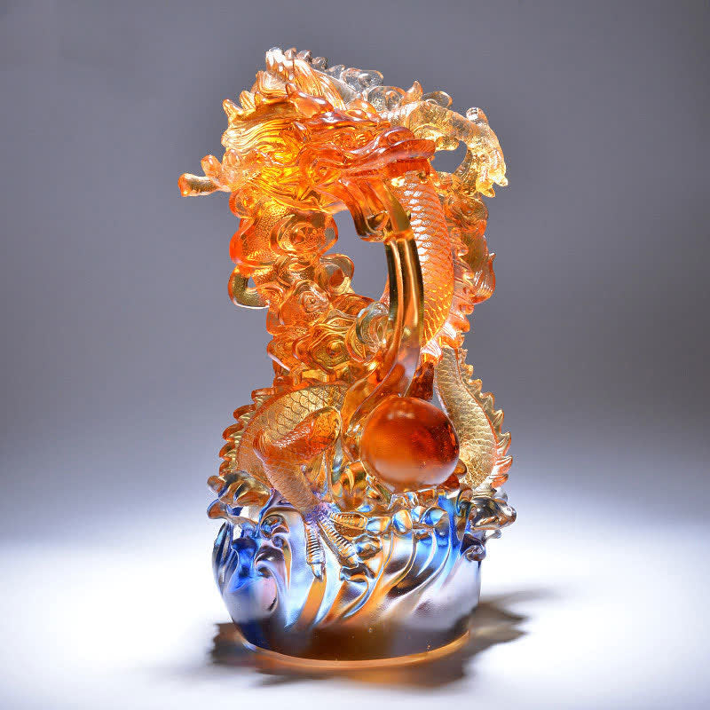 Feng Shui Dragon Handmade Liuli Crystal Art Piece Success Home Office Decoration