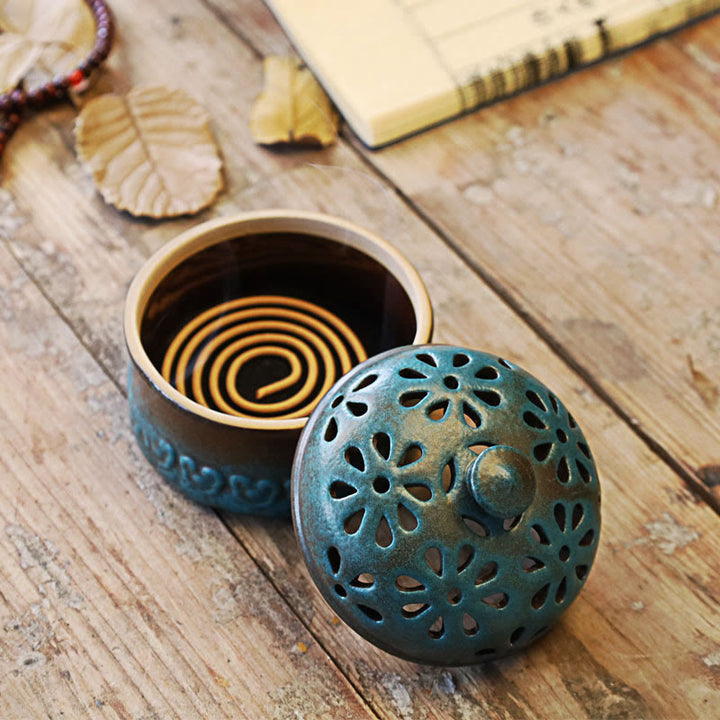 Buddha Stones Mini Hollow Spiritual Meditation Ceramic Small Incense Burner Decoration