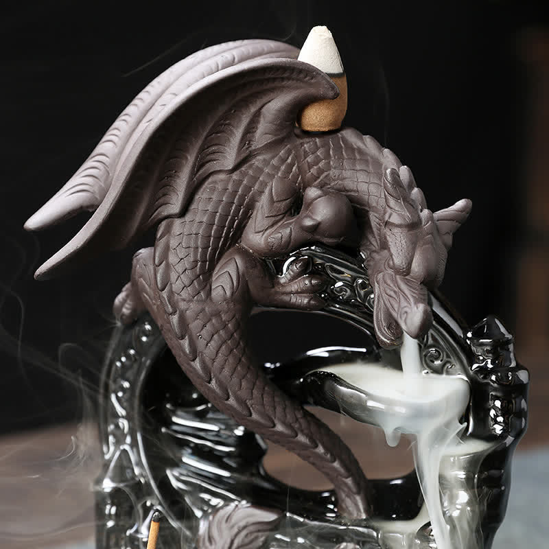 Nordic Pterosaur Dragon Ceramic Backflow Smoke Fountain Protection Healing Incense Burner Decoration
