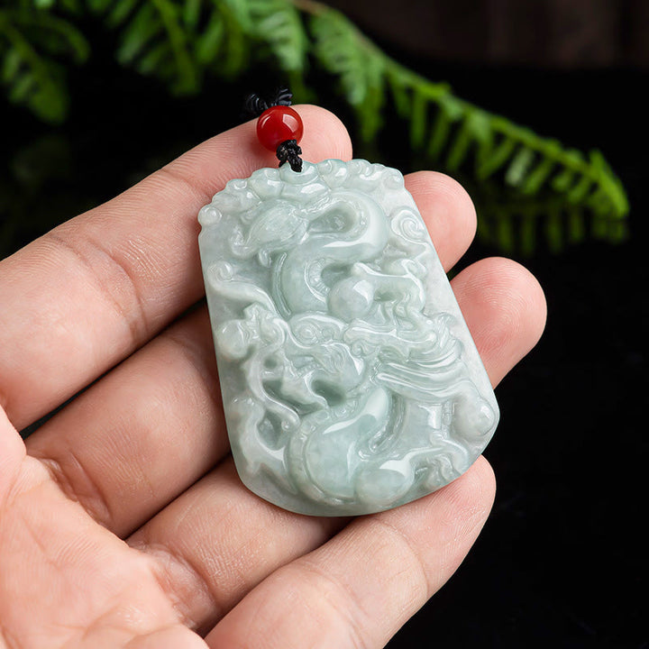 Buddha Stones Year Of The Dragon Auspicious Dragon Flying Design Jade Luck Necklace Pendant