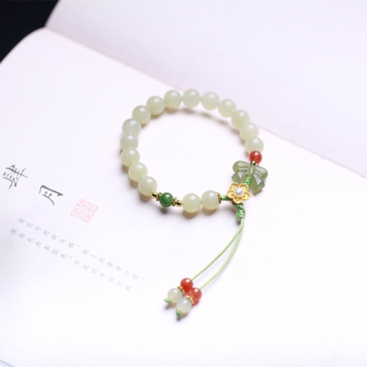 925 Sterling Silver Jade Luck Flower Butterfly Bracelet