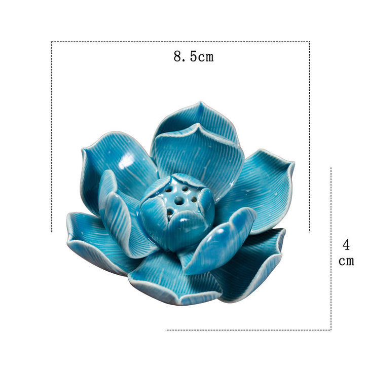 Buddha Stones Small Lotus Flower Pattern Meditation Ceramic Stick Incense Burner Decoration