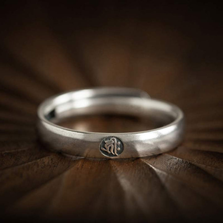 925 Sterling Silver Chinese Zodiac Natal Buddha Blessing Couple Ring