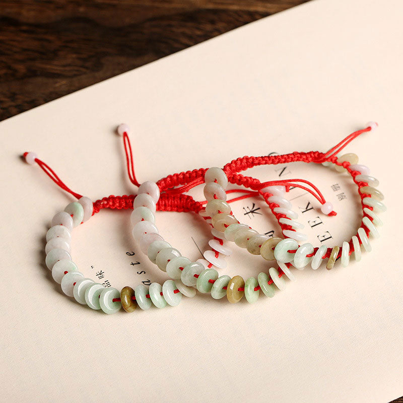 Buddha Stones Natural Round Jade Luck Red String Protection Bracelet