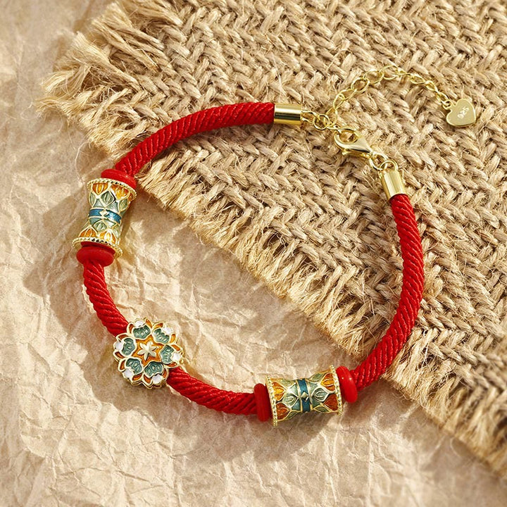 Buddha Stones Dunhuang 925 Sterling Silver Lotus Drum New Beginning Red Rope Bracelet