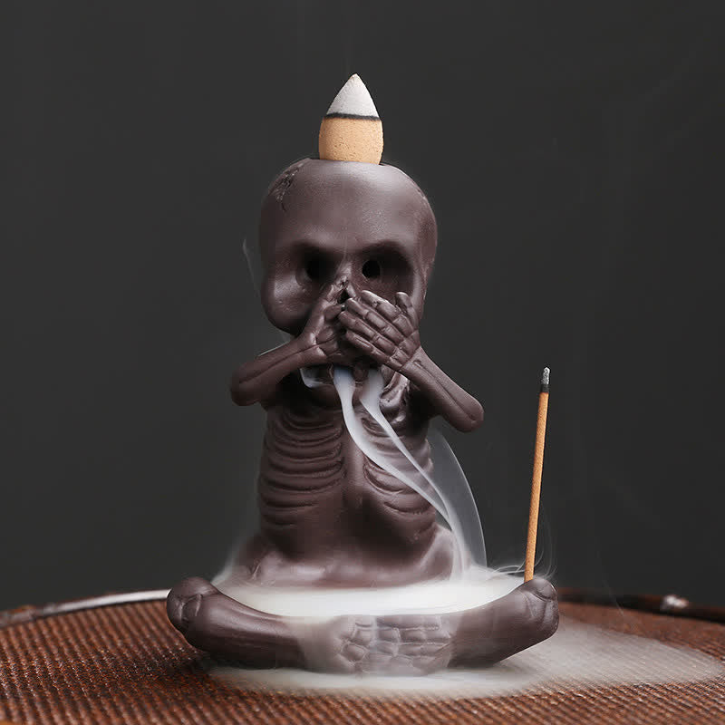 Little Skull Ghost Purple Clay Backflow Smoke Fountain Peace Incense Burner Decoration