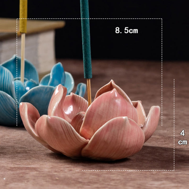 Buddha Stones Small Lotus Flower Pattern Meditation Ceramic Stick Incense Burner Decoration