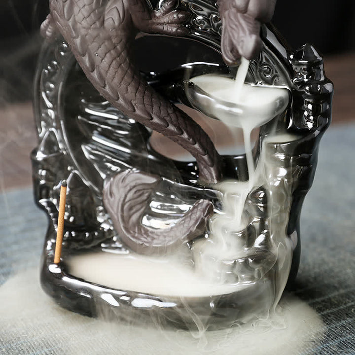 Nordic Pterosaur Dragon Ceramic Backflow Smoke Fountain Protection Healing Incense Burner Decoration