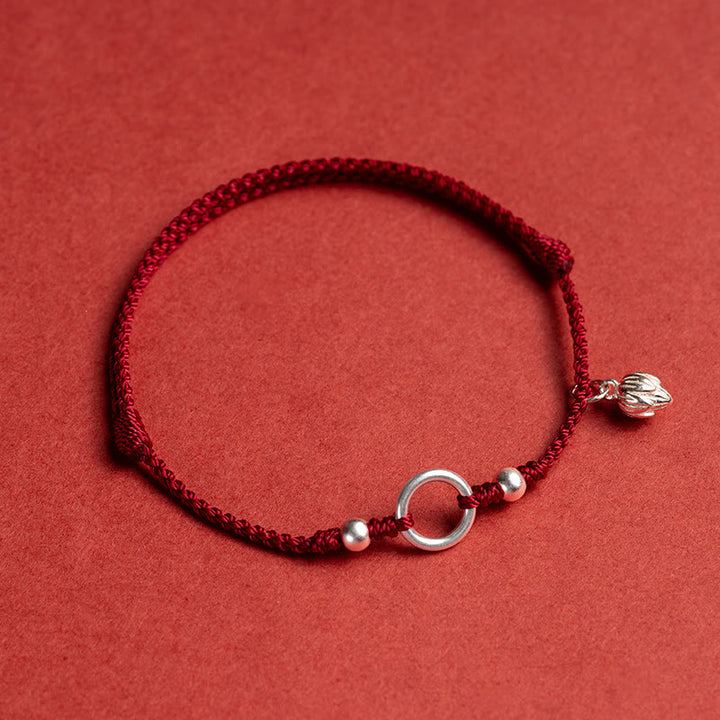 Buddha Stones 925 Sterling Silver Lucky Fortune Peace Joy Lotus Peace Buckle Red String Bracelet