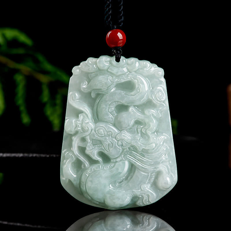 Buddha Stones Year Of The Dragon Auspicious Dragon Flying Design Jade Luck Necklace Pendant