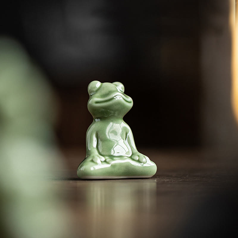 Buddha Stones Mini Small Meditation Lotus Resting Frog Ceramic Wealth Luck Home Tea Pet Figurine Decoration