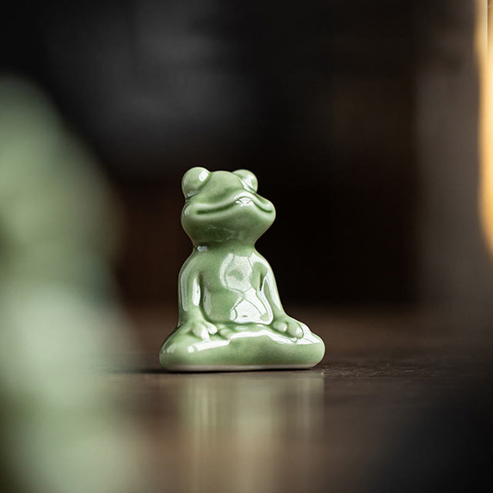 Buddha Stones Mini Small Meditation Lotus Resting Frog Ceramic Wealth Luck Home Tea Pet Figurine Decoration