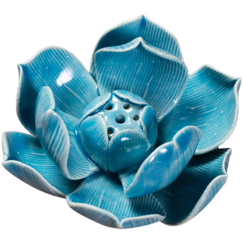 Buddha Stones Small Lotus Flower Pattern Meditation Ceramic Stick Incense Burner Decoration
