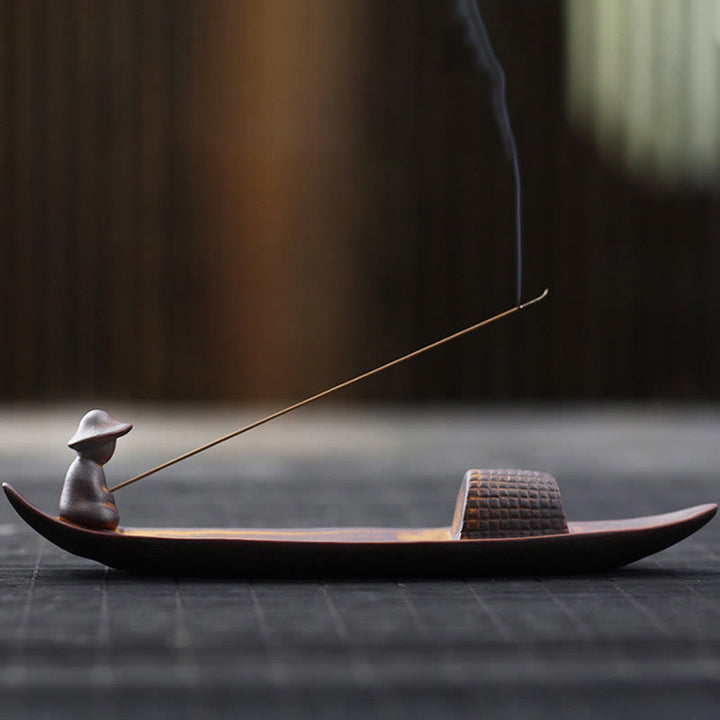 A Lonely Fisherman Afloat Ceramic Healing Incense Burner