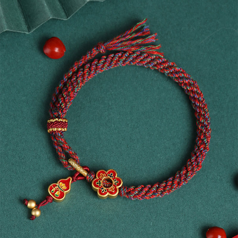 Buddha Stones Handmade Colorful Gourd Flower Protection Braided String Bracelet