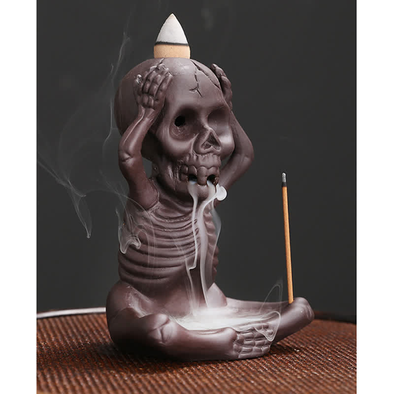 Little Skull Ghost Purple Clay Backflow Smoke Fountain Peace Incense Burner Decoration