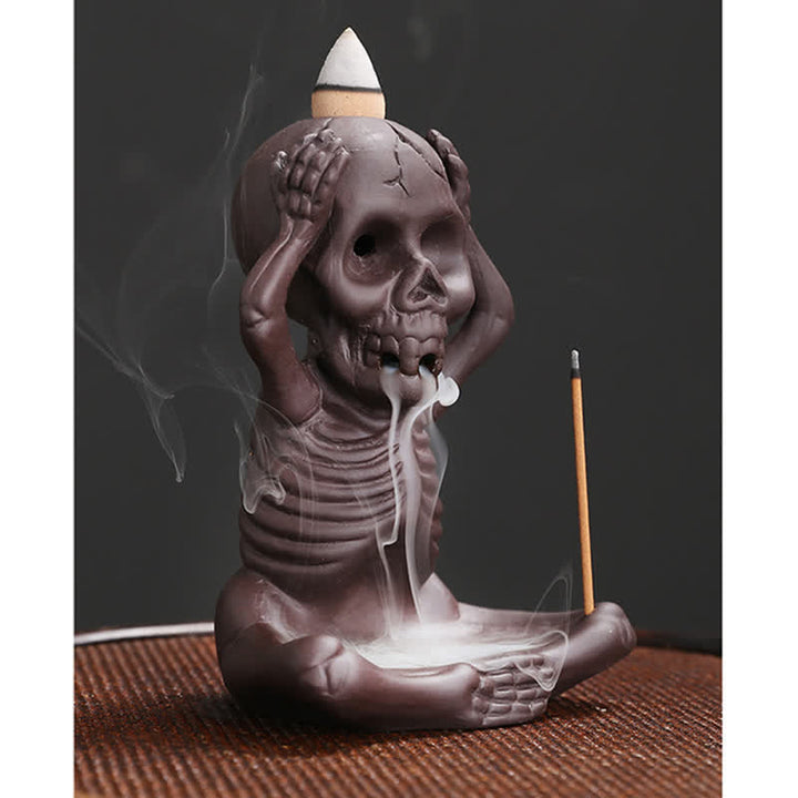 Little Skull Ghost Purple Clay Backflow Smoke Fountain Peace Incense Burner Decoration