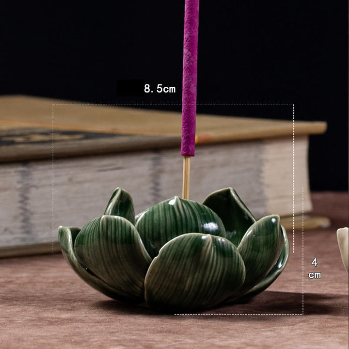 Buddha Stones Small Lotus Flower Pattern Meditation Ceramic Stick Incense Burner Decoration