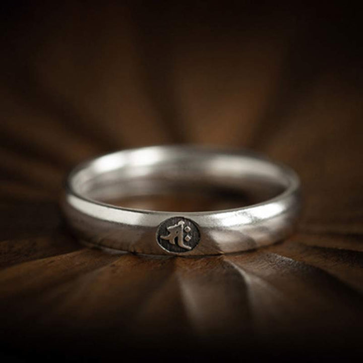 925 Sterling Silver Chinese Zodiac Natal Buddha Blessing Couple Ring