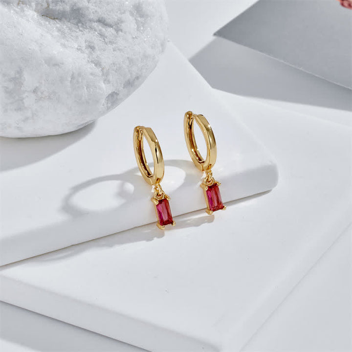 Buddha Stones Baguette Hoop Dangle Luck Drop Zrcon Earrings