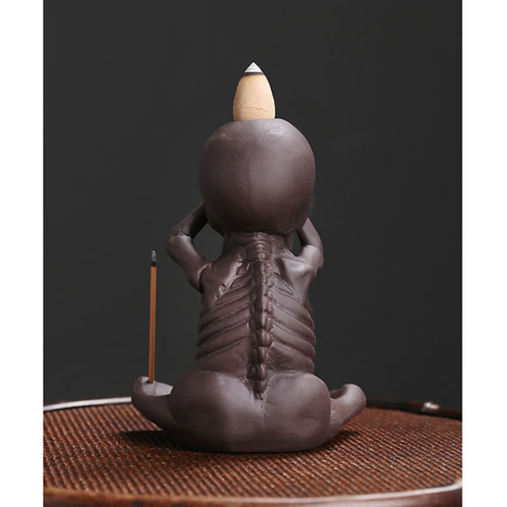 Little Skull Ghost Purple Clay Backflow Smoke Fountain Peace Incense Burner Decoration