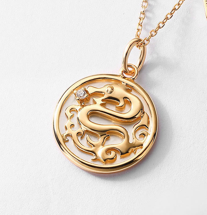 ❗❗❗A Flash Sale- Buddha Stones 925 Sterling Silver Tridacna Stone Year of the Dragon Fu Character Luck Strength Necklace Pendant