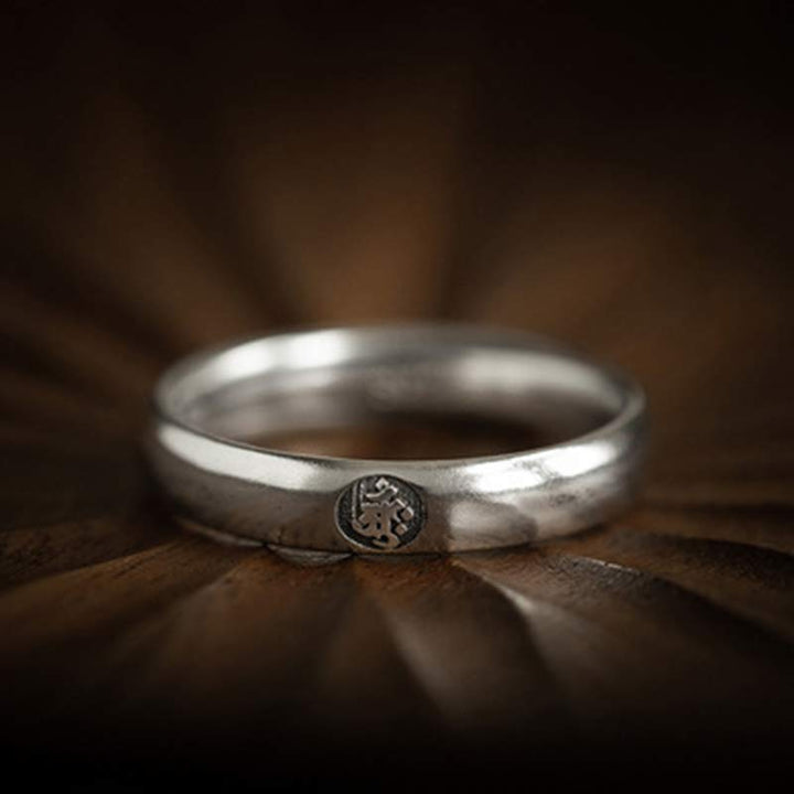 925 Sterling Silver Chinese Zodiac Natal Buddha Blessing Couple Ring
