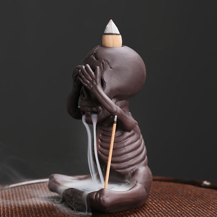 Little Skull Ghost Purple Clay Backflow Smoke Fountain Peace Incense Burner Decoration
