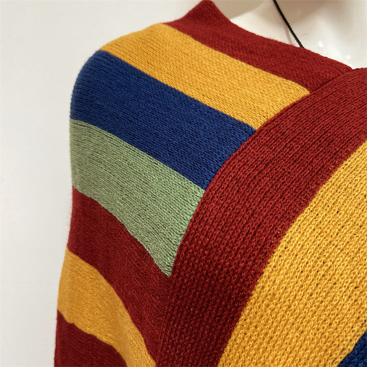 Buddha Stones Tibetan Colorful Striped Design Shawl Tassels Pullover Winter Cozy Travel Scarf Wrap