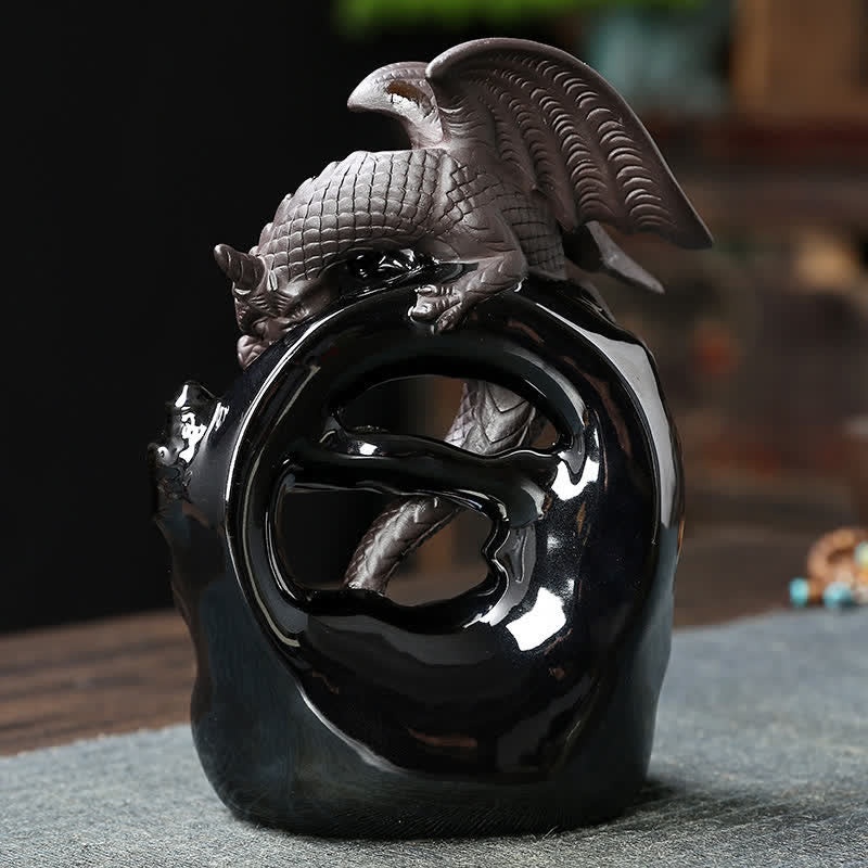 Nordic Pterosaur Dragon Ceramic Backflow Smoke Fountain Protection Healing Incense Burner Decoration