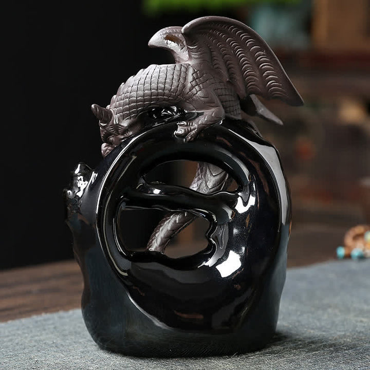 Nordic Pterosaur Dragon Ceramic Backflow Smoke Fountain Protection Healing Incense Burner Decoration