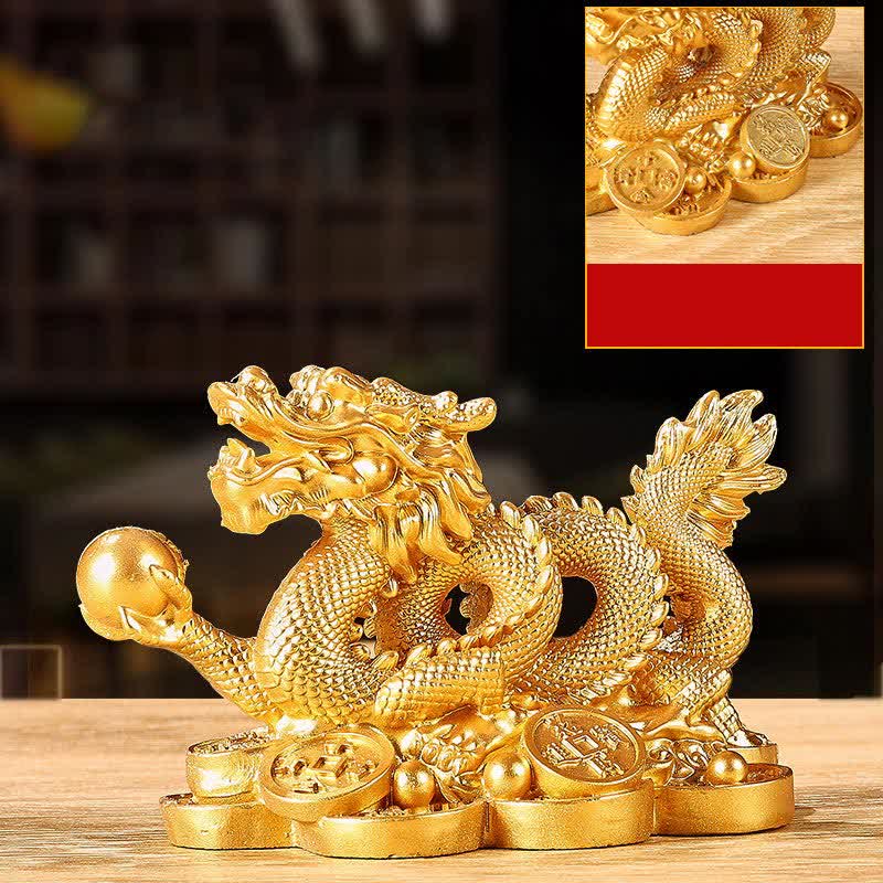 Feng Shui Dragon Copper Coin Wealth Success Luck Decoration